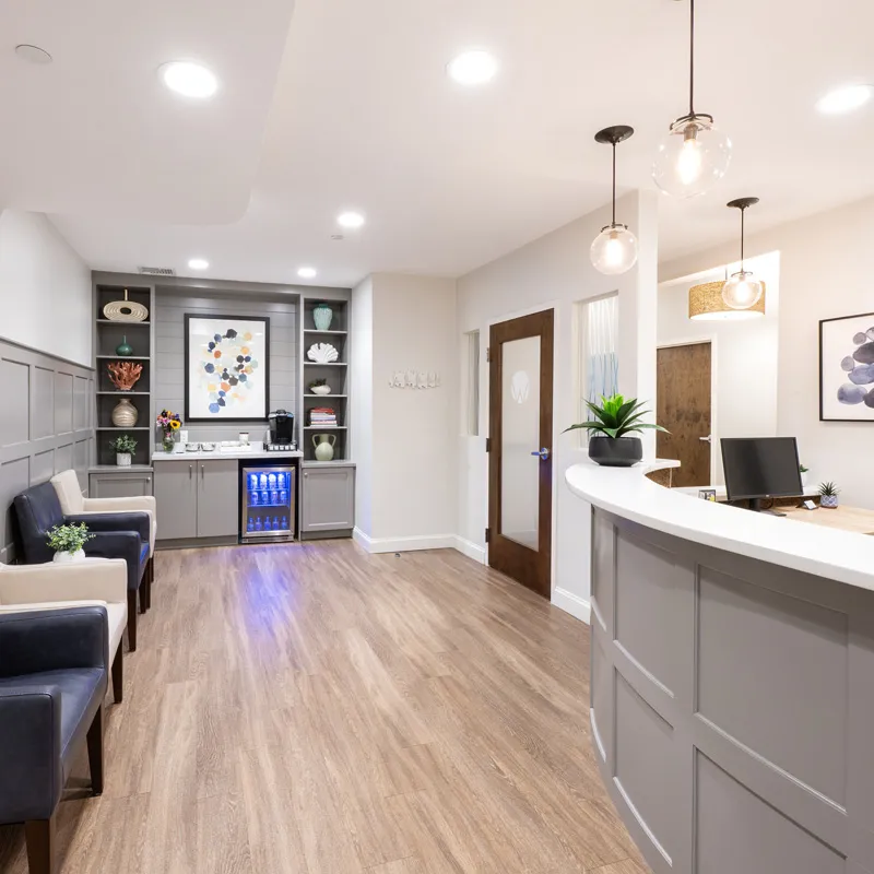 Welcoming, bright and modern reception room at the Wayland Physician offices